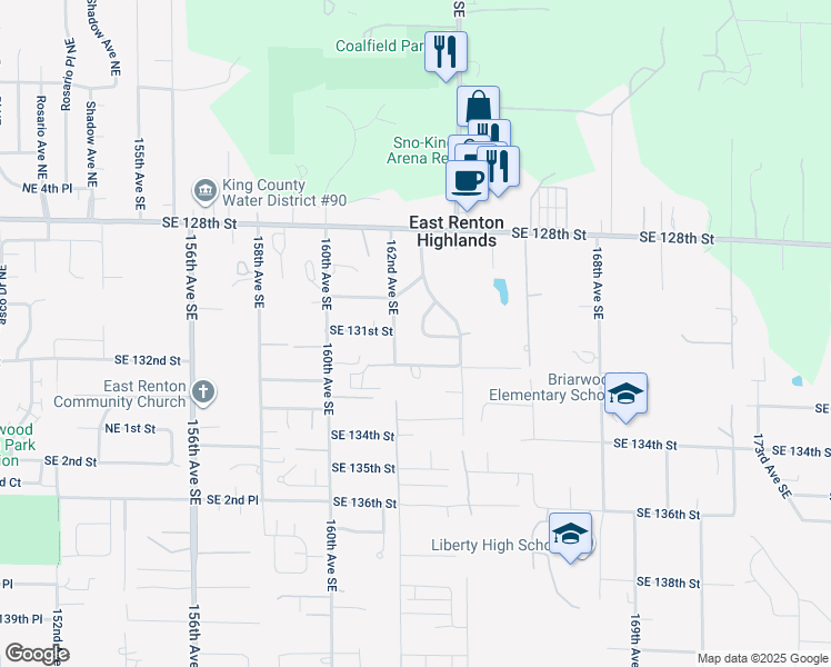 map of restaurants, bars, coffee shops, grocery stores, and more near 13035 163rd Avenue Southeast in Renton
