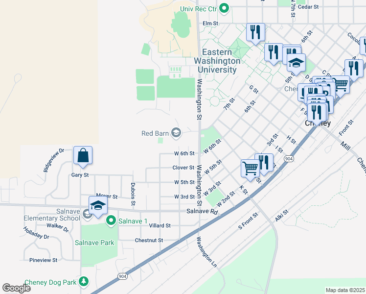 map of restaurants, bars, coffee shops, grocery stores, and more near 536 West 6th Street in Cheney