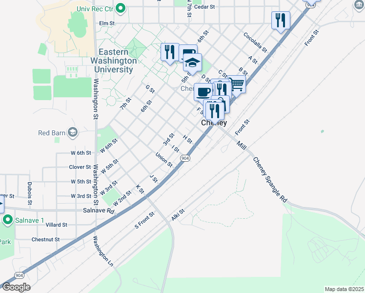 map of restaurants, bars, coffee shops, grocery stores, and more near 109 2nd Street in Cheney