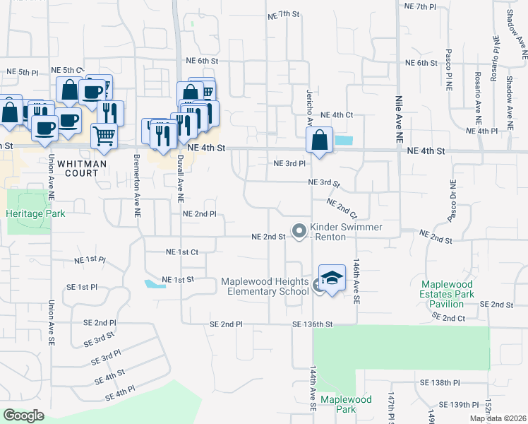map of restaurants, bars, coffee shops, grocery stores, and more near 212 Hoquiam Avenue Northeast in Renton