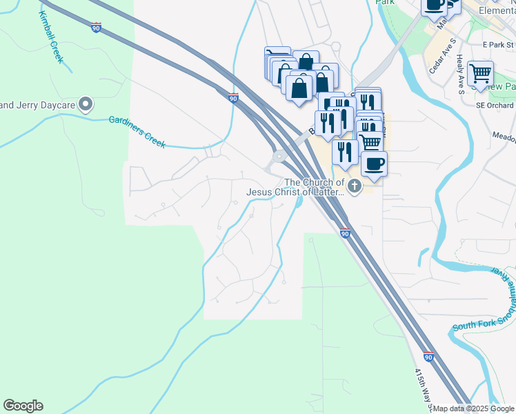 map of restaurants, bars, coffee shops, grocery stores, and more near 1065 Southwest 12th Street in North Bend