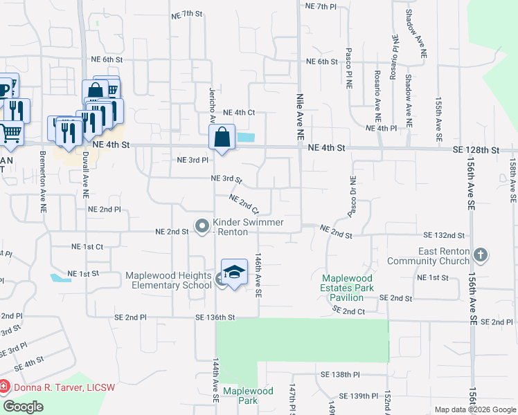 map of restaurants, bars, coffee shops, grocery stores, and more near 5440 Northeast 2nd Court in Renton