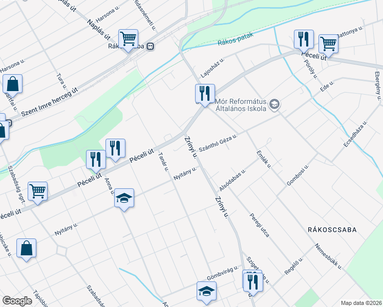 map of restaurants, bars, coffee shops, grocery stores, and more near 13 Zrínyi Street in Budapest