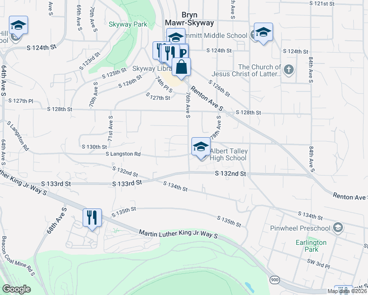 map of restaurants, bars, coffee shops, grocery stores, and more near 7601 South Langston Road in Seattle