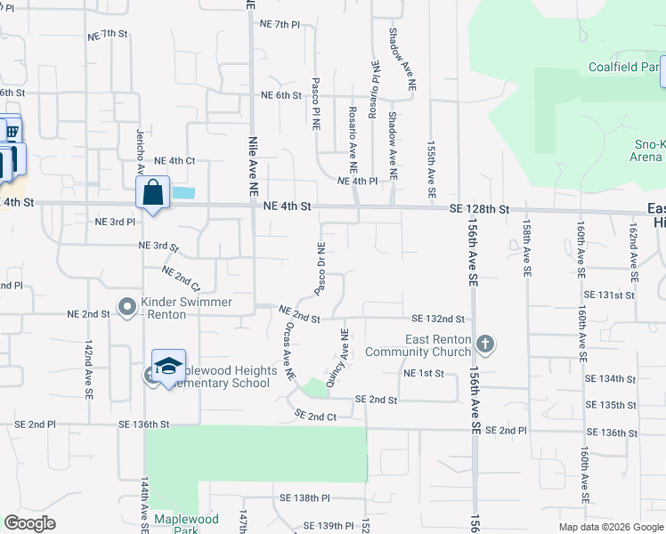 map of restaurants, bars, coffee shops, grocery stores, and more near 5938 Northeast 2nd Court in Renton