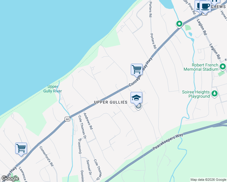 map of restaurants, bars, coffee shops, grocery stores, and more near 1080 Conception Bay Highway in Conception Bay South
