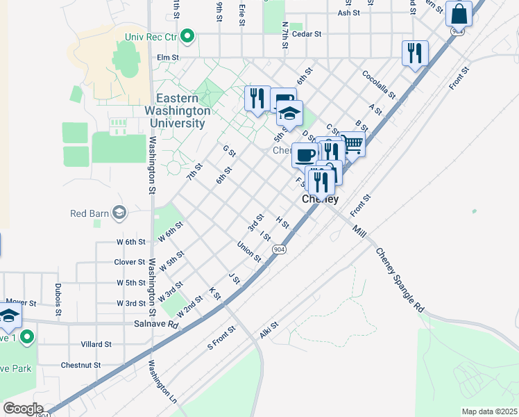 map of restaurants, bars, coffee shops, grocery stores, and more near 218 3rd Street in Cheney