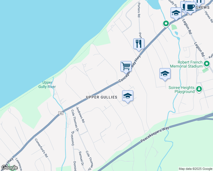 map of restaurants, bars, coffee shops, grocery stores, and more near 1076 Conception Bay Highway in Conception Bay South