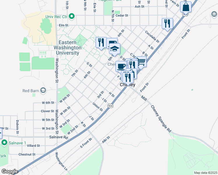 map of restaurants, bars, coffee shops, grocery stores, and more near 218 3rd Street in Cheney