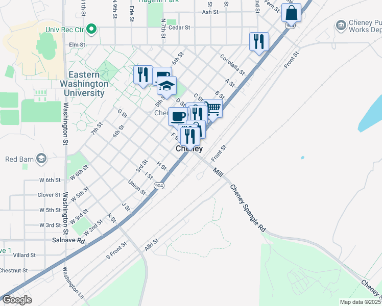 map of restaurants, bars, coffee shops, grocery stores, and more near in Cheney