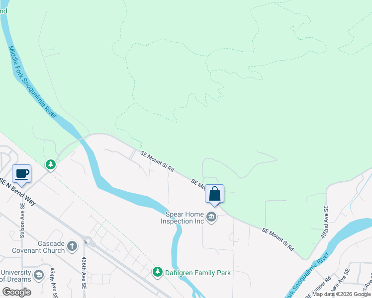 map of restaurants, bars, coffee shops, grocery stores, and more near 44220 Southeast Mount Si Road in North Bend