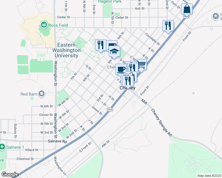 map of restaurants, bars, coffee shops, grocery stores, and more near 218 3rd Street in Cheney
