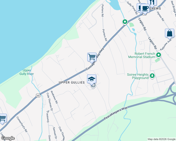 map of restaurants, bars, coffee shops, grocery stores, and more near 1031 Conception Bay Highway in Conception Bay South