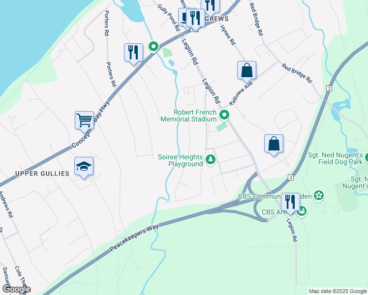 map of restaurants, bars, coffee shops, grocery stores, and more near 49 Oaken Drive in Conception Bay South