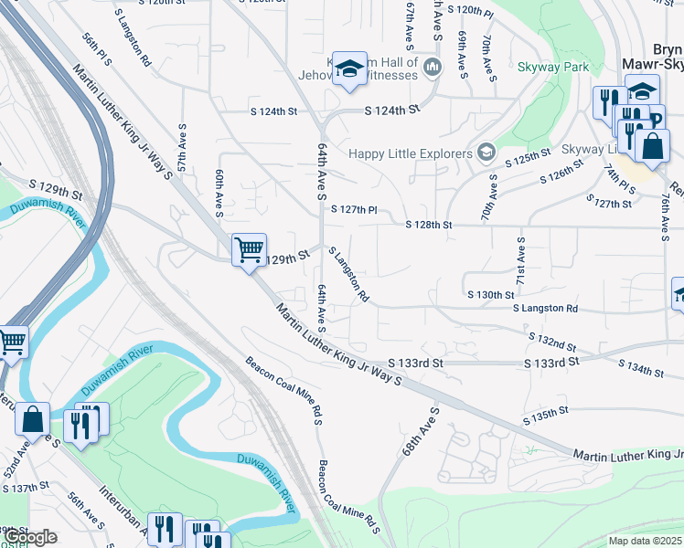 map of restaurants, bars, coffee shops, grocery stores, and more near 6432 South Langston Road in Seattle