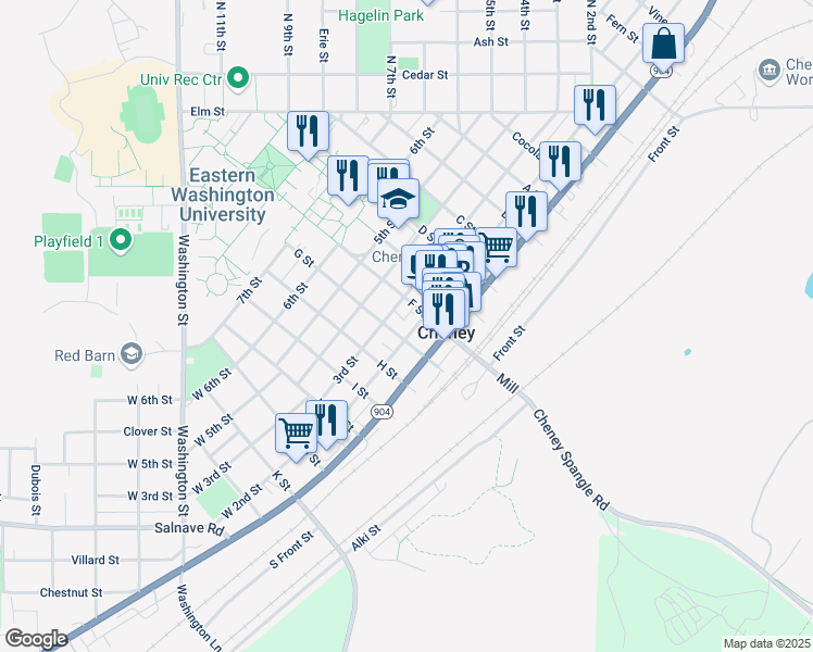 map of restaurants, bars, coffee shops, grocery stores, and more near 310 2nd St in Cheney