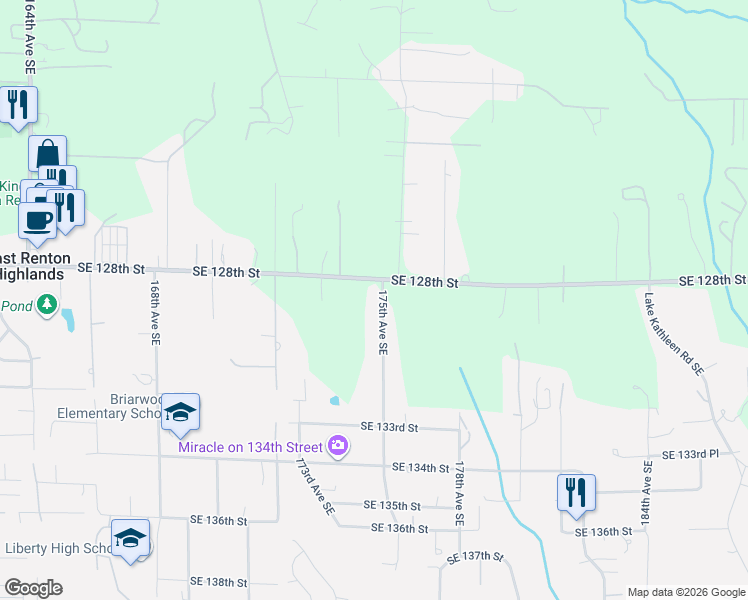 map of restaurants, bars, coffee shops, grocery stores, and more near 12817 175th Ave SE in Renton
