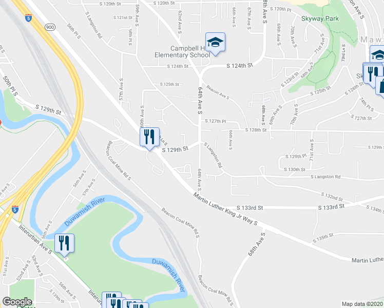 map of restaurants, bars, coffee shops, grocery stores, and more near 115 64th Avenue South in Seattle