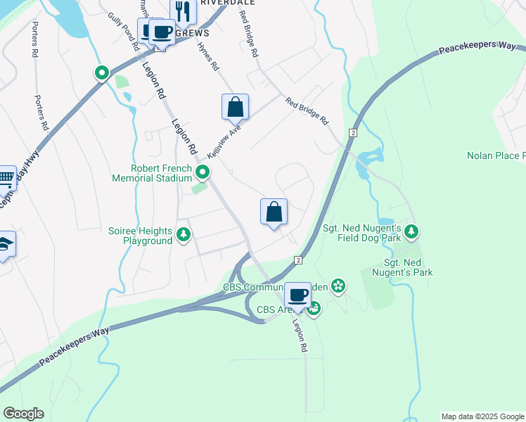 map of restaurants, bars, coffee shops, grocery stores, and more near 46 Franks Road in Conception Bay South