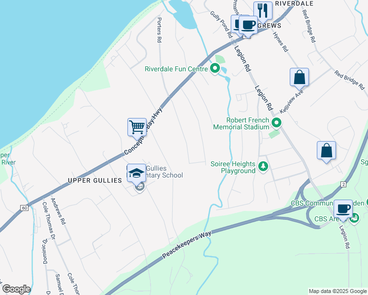map of restaurants, bars, coffee shops, grocery stores, and more near 50 Macmar Lane in Conception Bay South