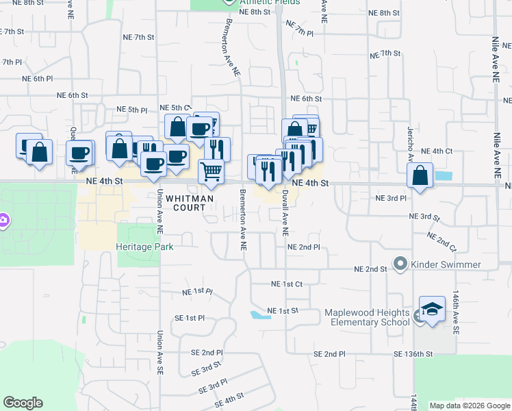 map of restaurants, bars, coffee shops, grocery stores, and more near 310 Bremerton Avenue Northeast in Renton