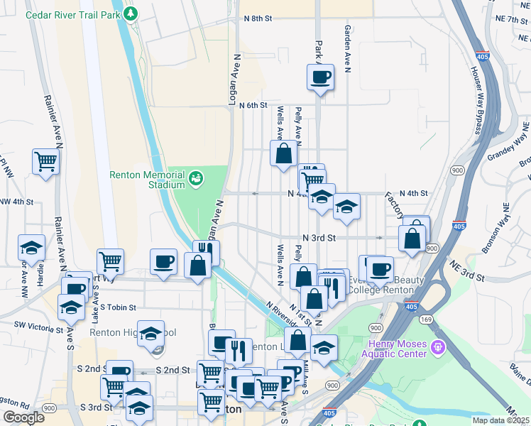 map of restaurants, bars, coffee shops, grocery stores, and more near 814 North 3rd Street in Renton