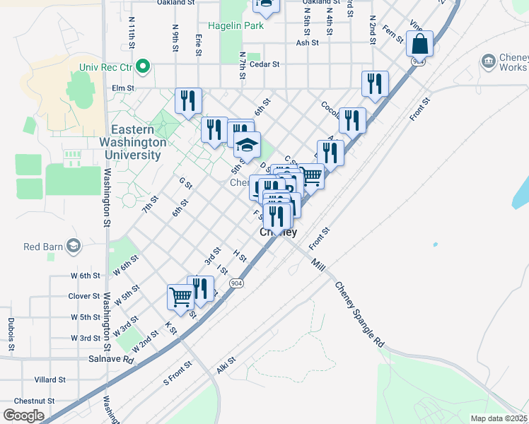 map of restaurants, bars, coffee shops, grocery stores, and more near 310 2nd Street in Cheney