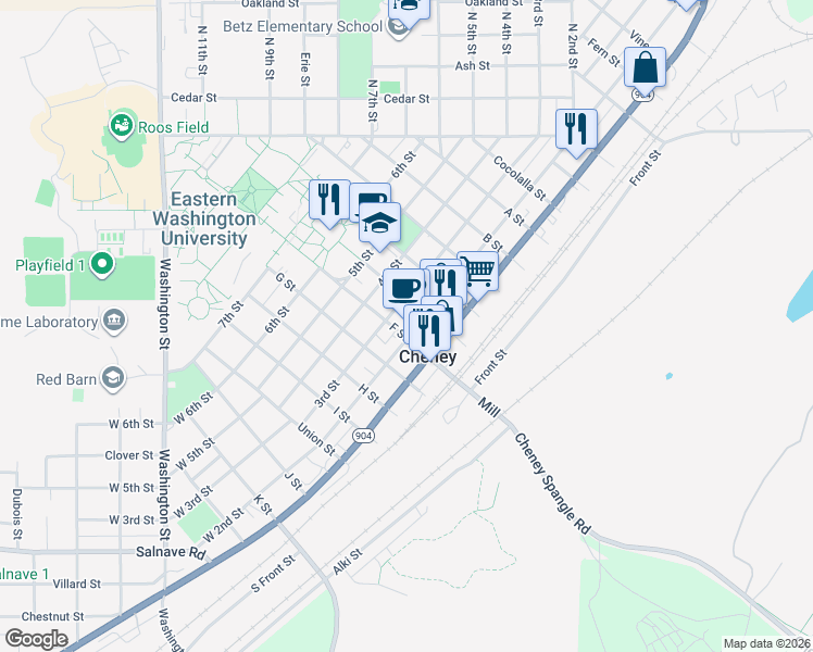 map of restaurants, bars, coffee shops, grocery stores, and more near 310 2nd Street in Cheney