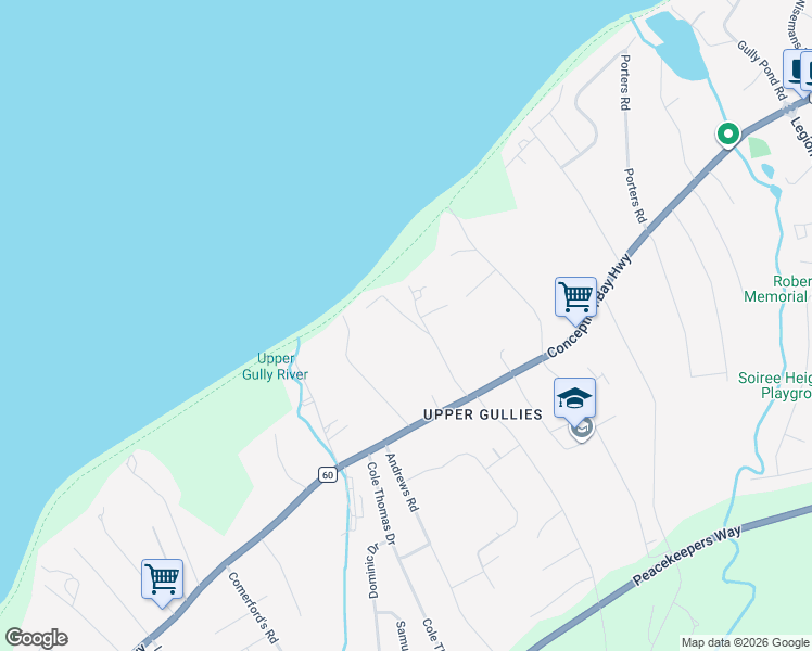 map of restaurants, bars, coffee shops, grocery stores, and more near 29 Scotts Road North in Conception Bay South