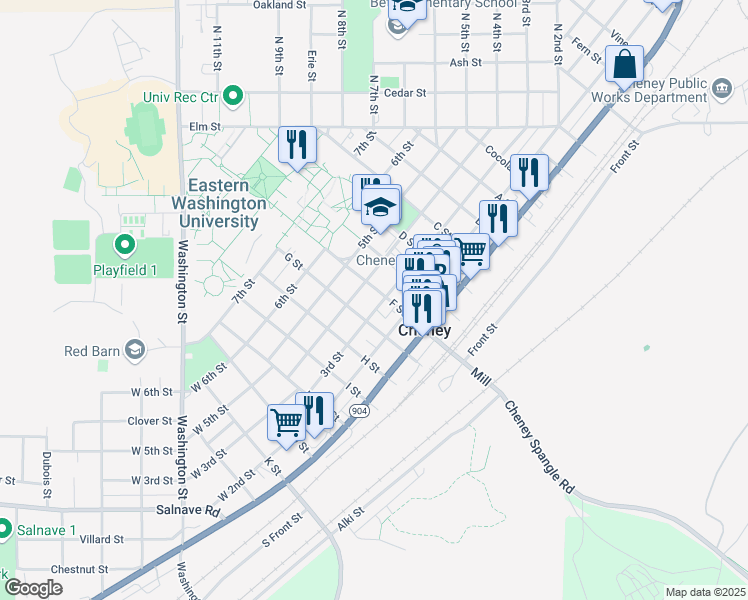 map of restaurants, bars, coffee shops, grocery stores, and more near 306 F Street in Cheney