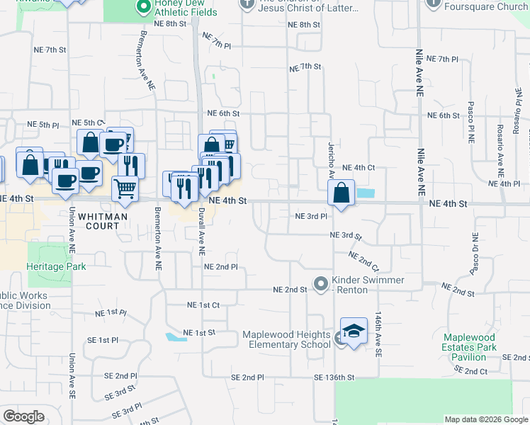map of restaurants, bars, coffee shops, grocery stores, and more near 367 Graham Avenue Northeast in Renton