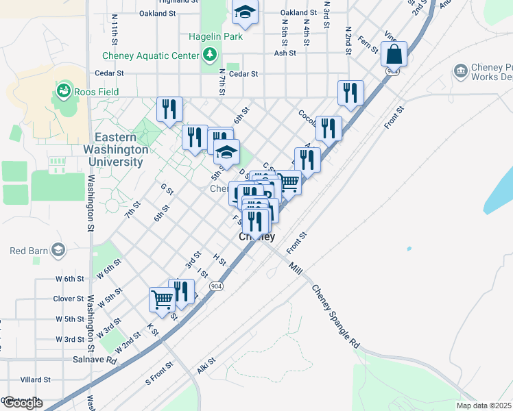 map of restaurants, bars, coffee shops, grocery stores, and more near 506 2nd Street in Cheney