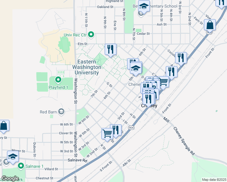 map of restaurants, bars, coffee shops, grocery stores, and more near 305 6th Street in Cheney