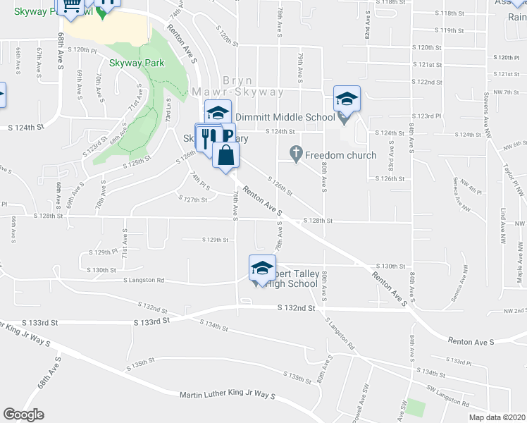 map of restaurants, bars, coffee shops, grocery stores, and more near 12753 Renton Avenue South in Seattle