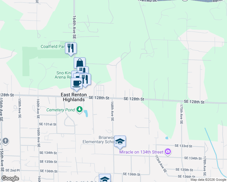 map of restaurants, bars, coffee shops, grocery stores, and more near 12625 169th Avenue Southeast in Renton