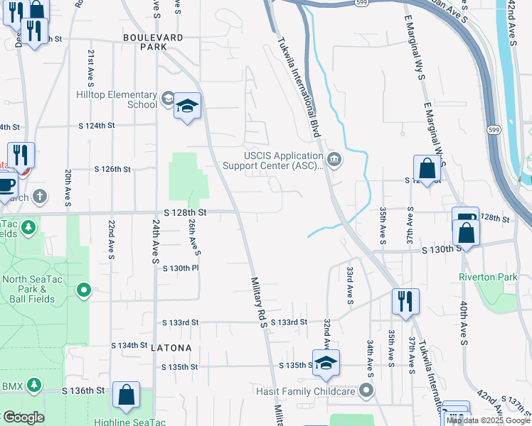map of restaurants, bars, coffee shops, grocery stores, and more near in Seattle