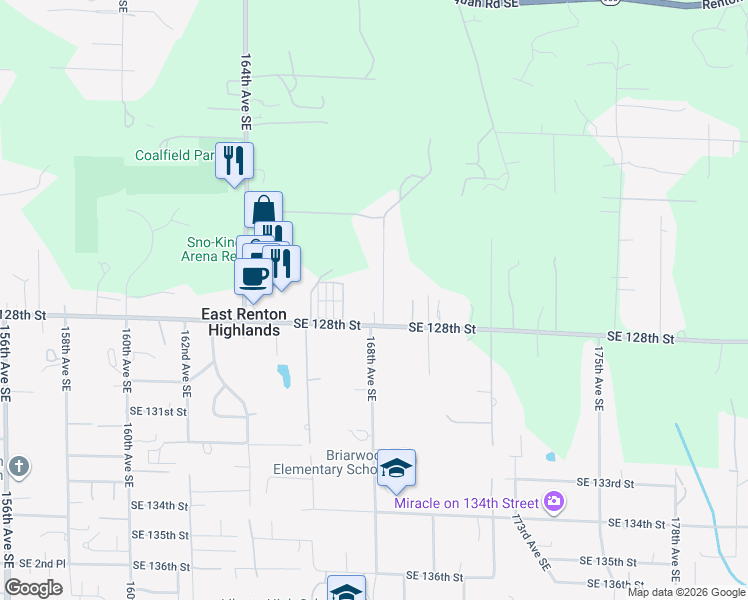 map of restaurants, bars, coffee shops, grocery stores, and more near 12625 169th Avenue Southeast in Renton