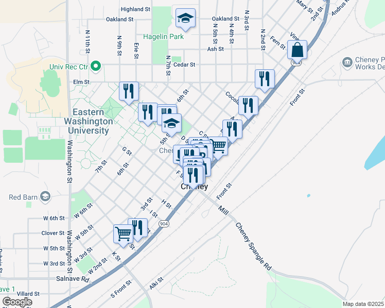 map of restaurants, bars, coffee shops, grocery stores, and more near 506 2nd Street in Cheney