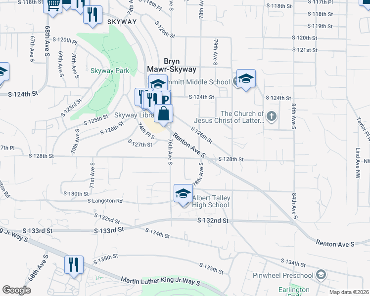 map of restaurants, bars, coffee shops, grocery stores, and more near 12753 Renton Avenue South in Seattle