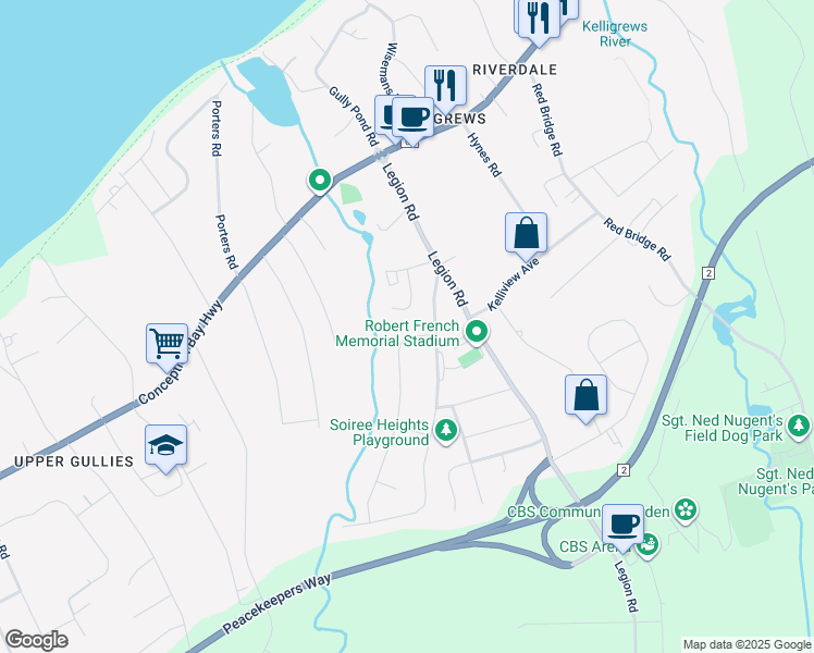 map of restaurants, bars, coffee shops, grocery stores, and more near 79 Oaken Drive in Conception Bay South