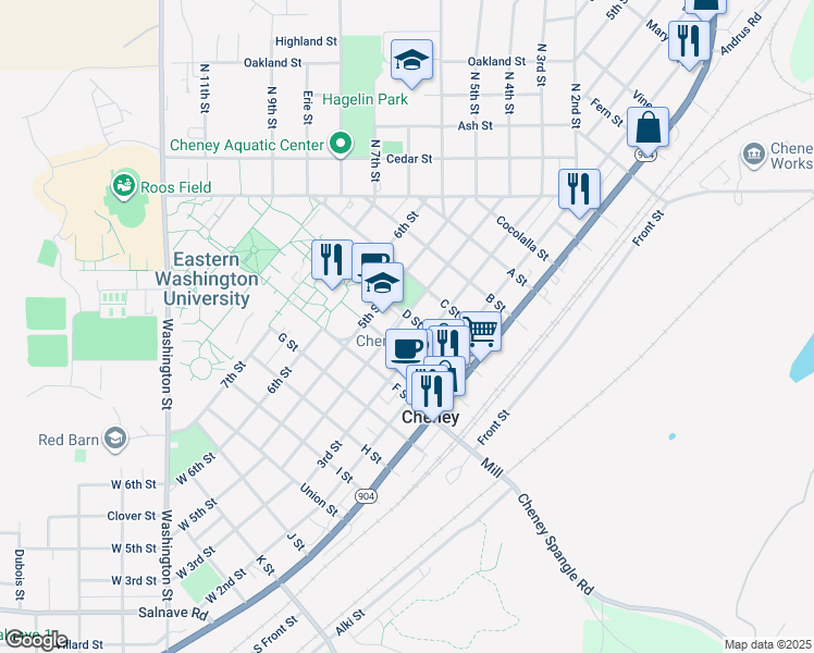 map of restaurants, bars, coffee shops, grocery stores, and more near 524 5th Street in Cheney