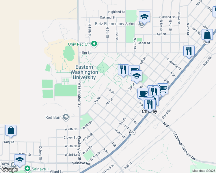 map of restaurants, bars, coffee shops, grocery stores, and more near in Cheney