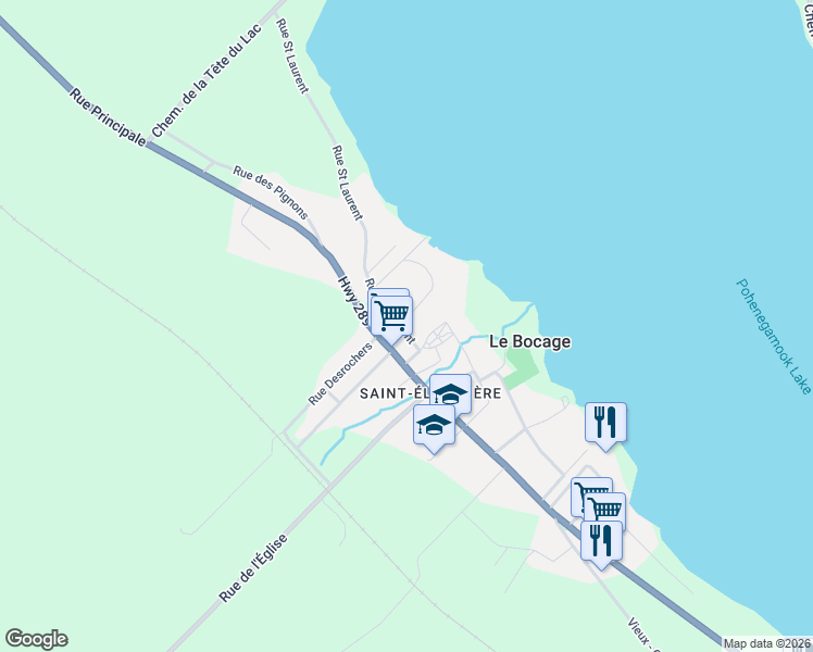 map of restaurants, bars, coffee shops, grocery stores, and more near 1932 Rue Saint Laurent in Pohénégamook