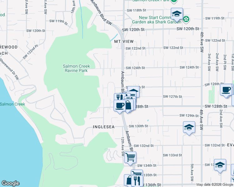 map of restaurants, bars, coffee shops, grocery stores, and more near in Burien