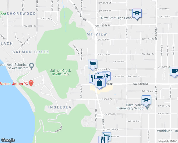 map of restaurants, bars, coffee shops, grocery stores, and more near in Burien