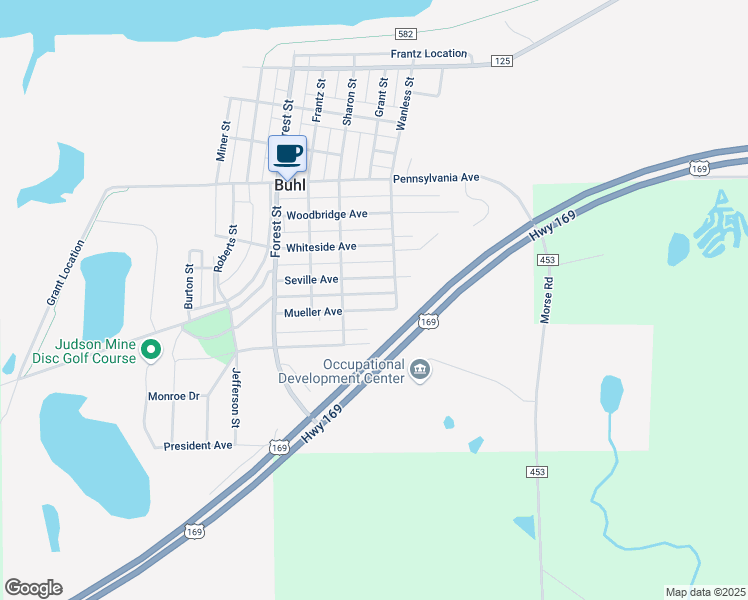map of restaurants, bars, coffee shops, grocery stores, and more near 515 Mueller Avenue in Buhl
