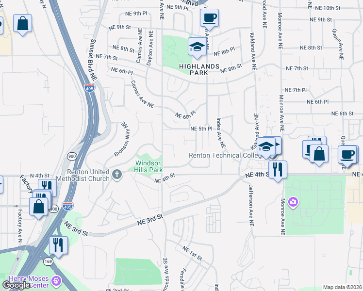map of restaurants, bars, coffee shops, grocery stores, and more near 468 Edmonds Court Northeast in Renton
