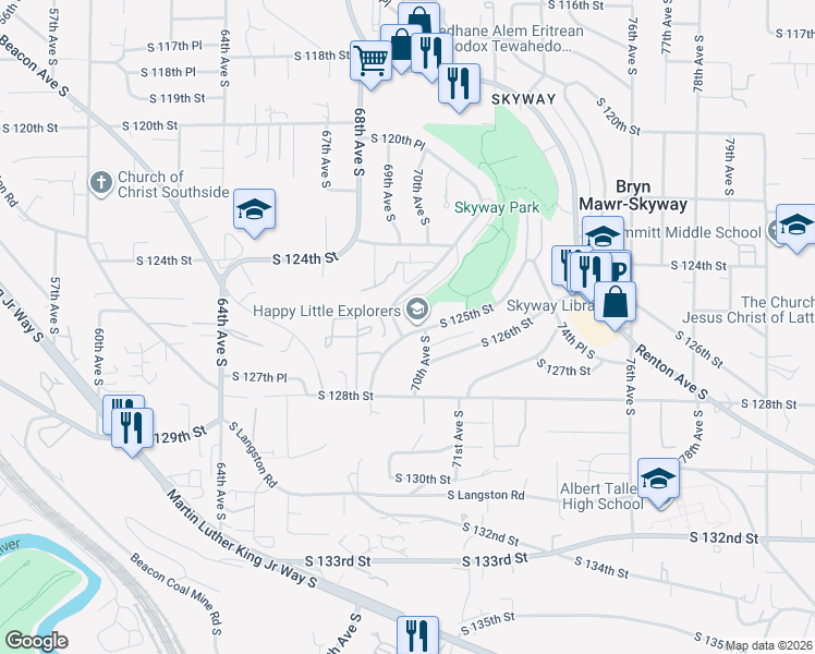 map of restaurants, bars, coffee shops, grocery stores, and more near 6901 South 123rd Street in Seattle