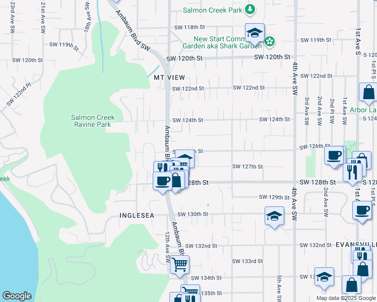 map of restaurants, bars, coffee shops, grocery stores, and more near 861 Southwest 126th Street in Seattle