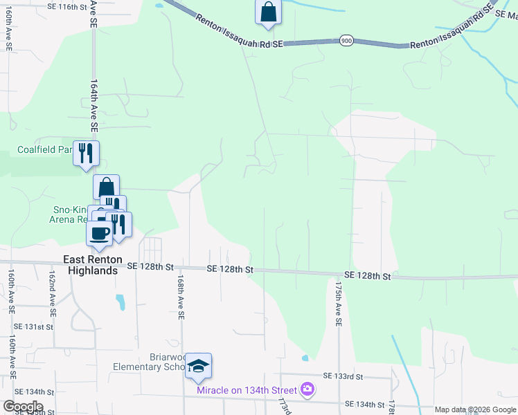 map of restaurants, bars, coffee shops, grocery stores, and more near 17130 Southeast 128th Street in Renton